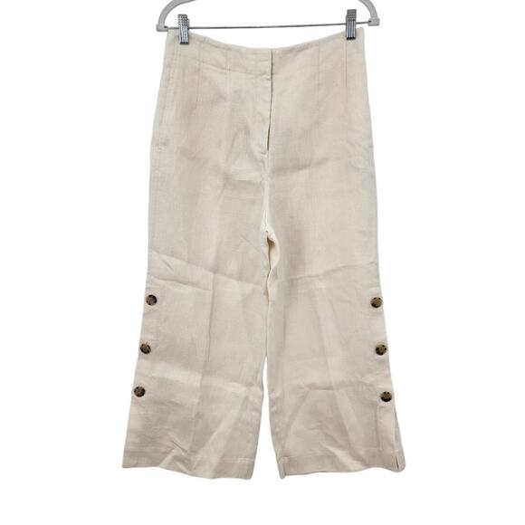 Lafayette 148 100% Linen Wide Leg Crop Button Detail Trouser Pants‎ Size 4 - Picture 1 of 10